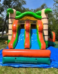 84728 1709081502 Tropical Palm Dual Lane Dry Bounce House W/Slide