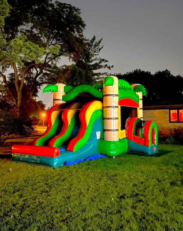 Tropical Palm Dual Lane Dry Bounce House W/Slide